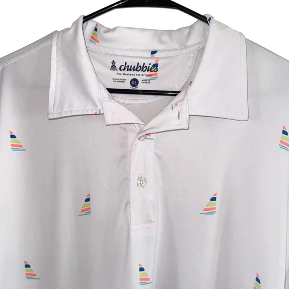 Chubbies Sailboat Print Performance Polo Shirt XL White - Picture 3 of 7